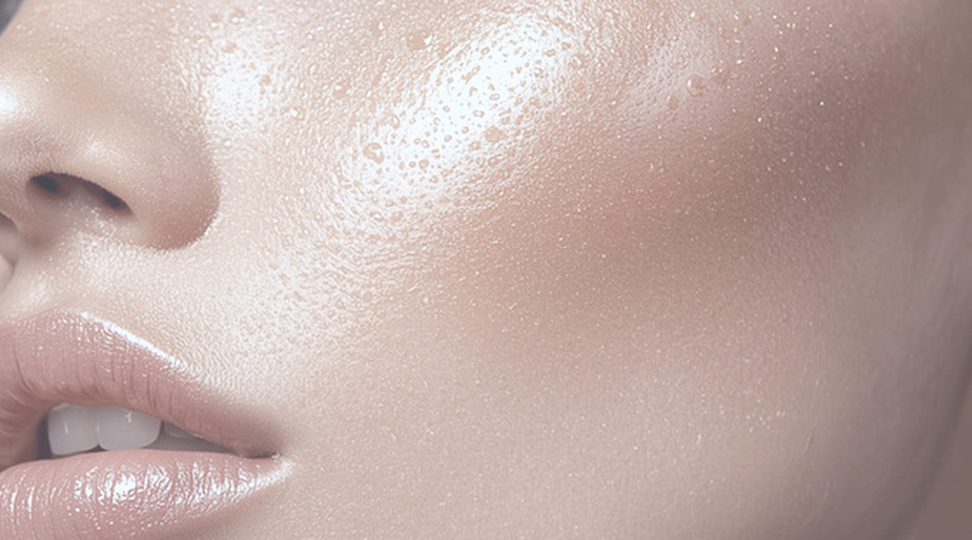 Close-up of fresh, dewy-looking skin